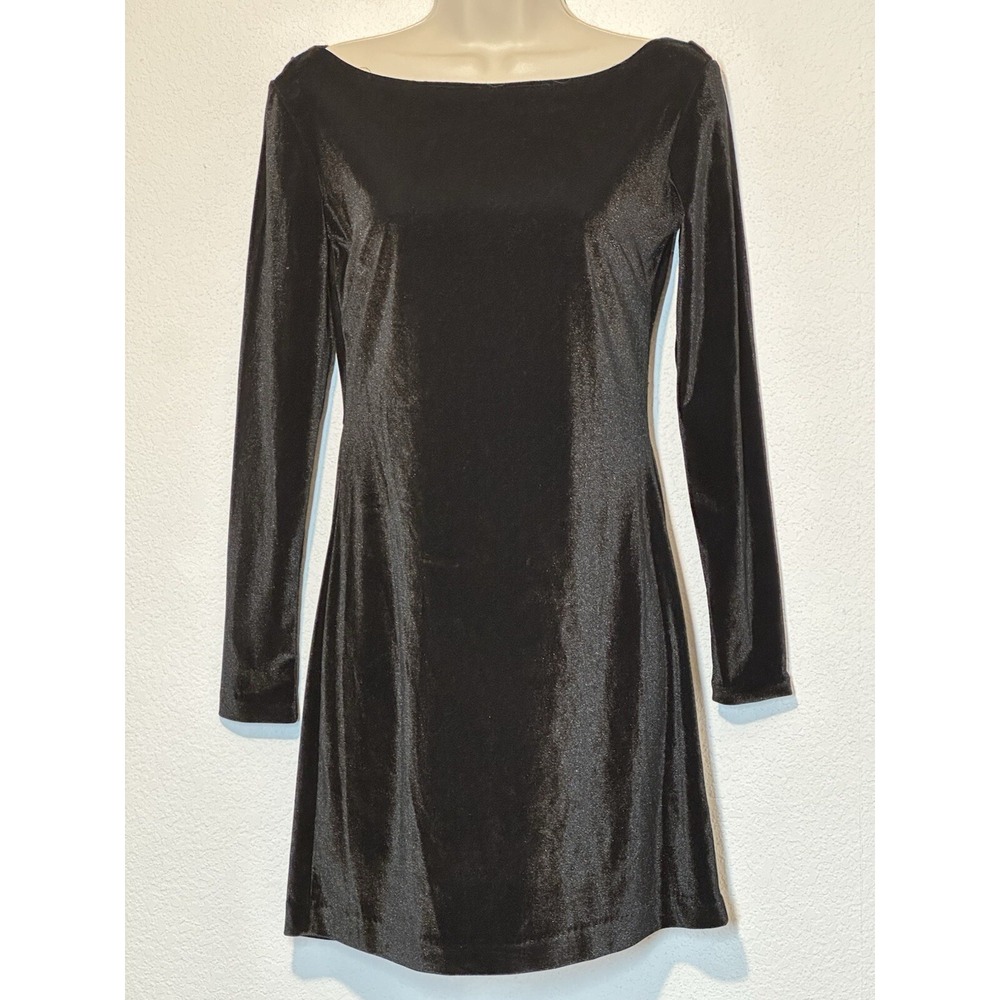 Womens XS Black Velvet Mini Dress‎ Open Back Dark Romantic Goth Grunge Event